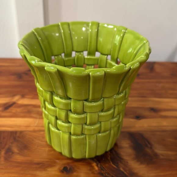 Primo Gi Bassano Made in Italy Green Woven Pottery Vase - Picture 2 of 5
